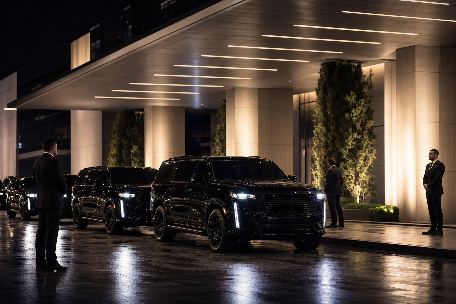 Black SUV fleet at a global event