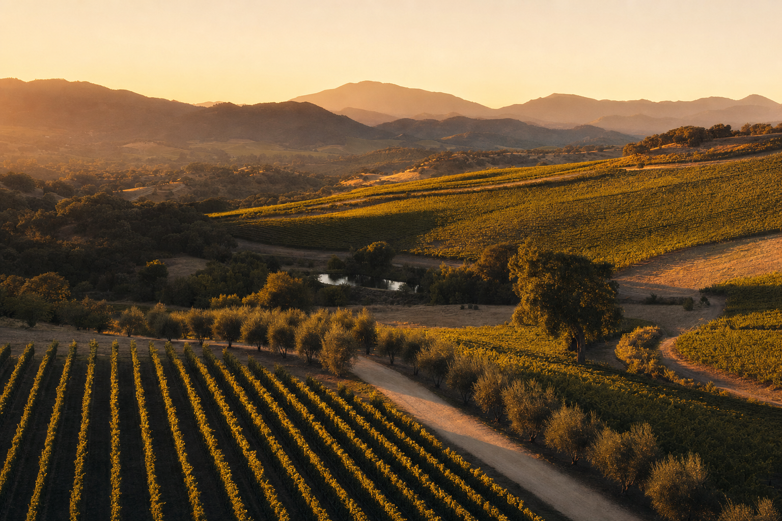 Napa Valley vineyards at golden hour